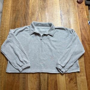 Aerie Gray Cropped Polo Sweatshirt